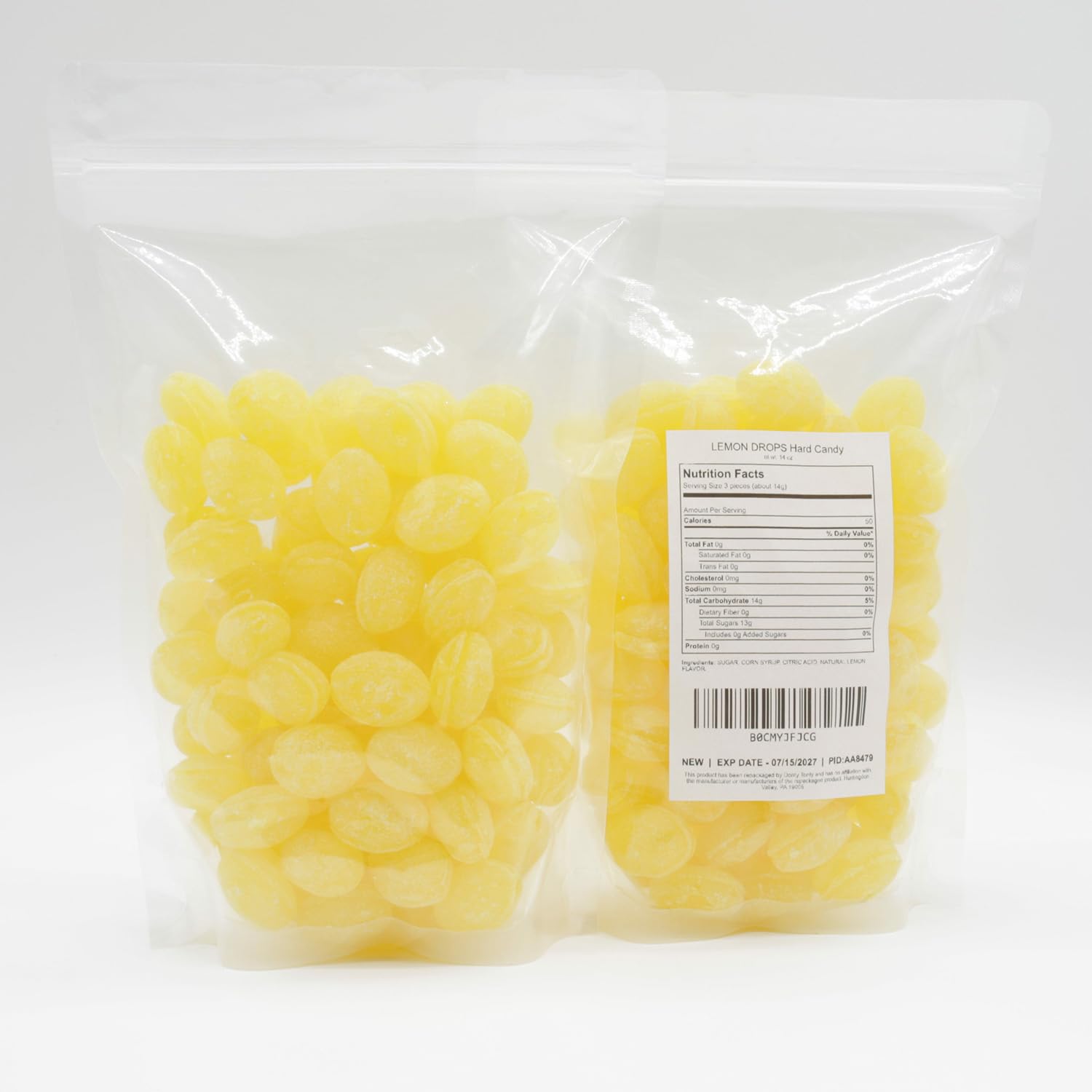 Fat-free, shelf-stable lemon candy suitable for casual snacking.