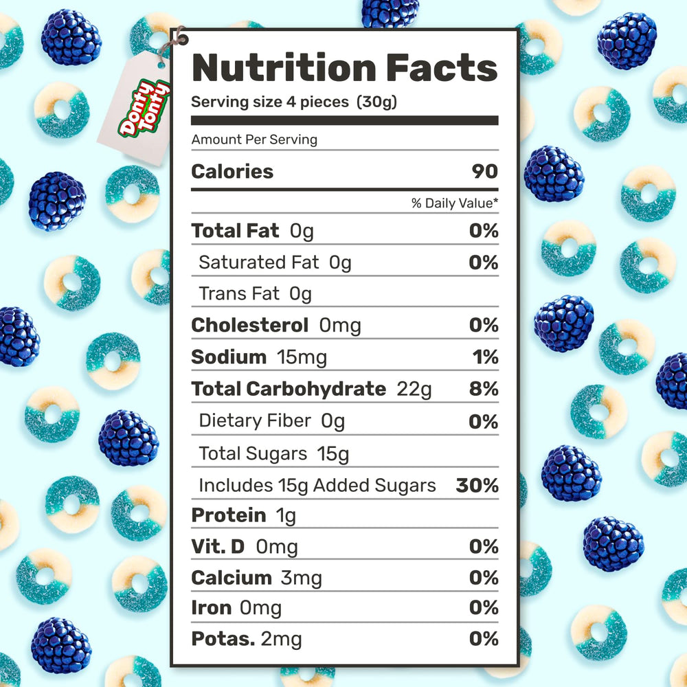 Donty-Tonty gummy rings show soft chewy texture for snacking.