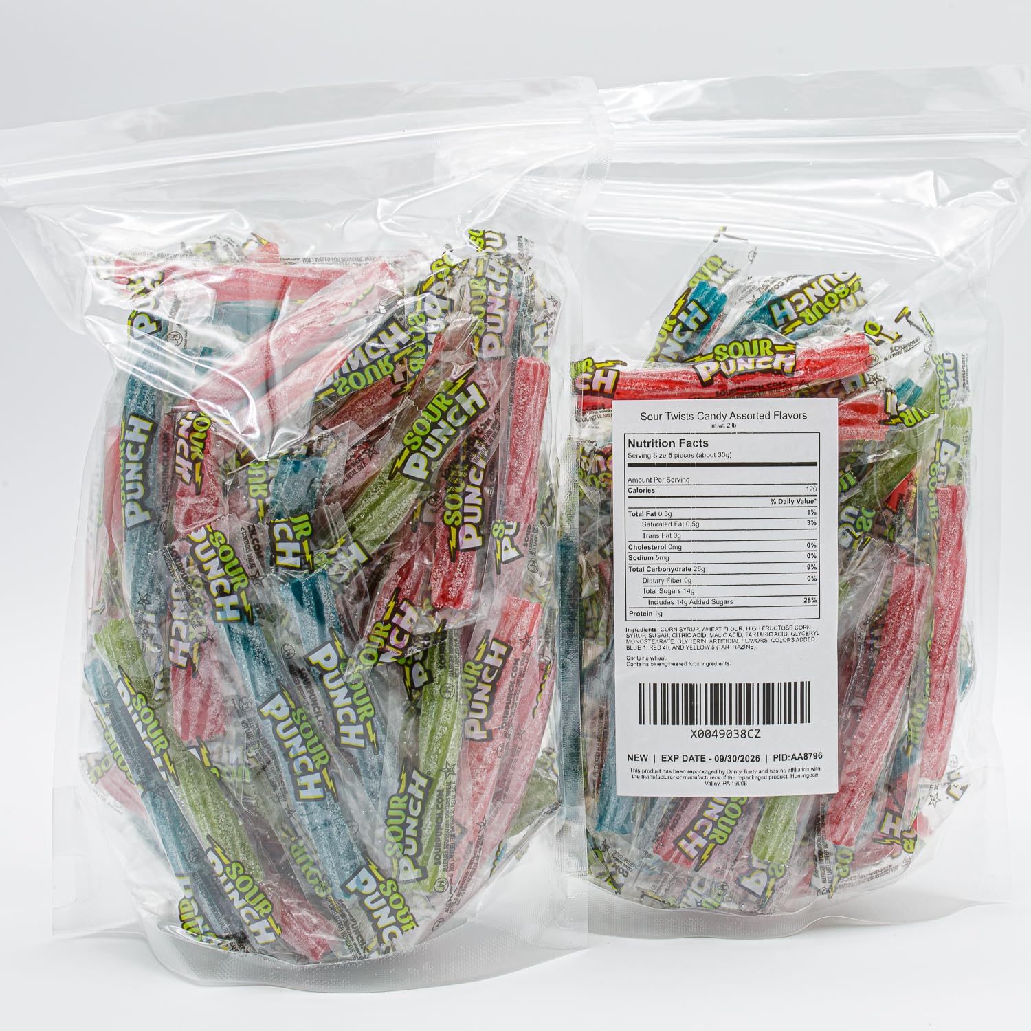 Donty-Tonty Sour Punch Twists clear packaging helps visibility and storage.