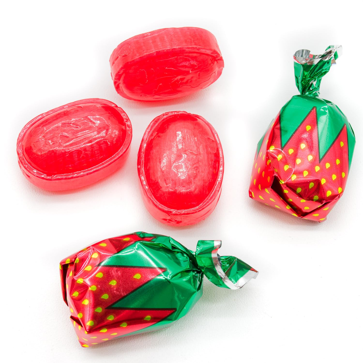 Donty-Tonty Strawberry Bon Bons closeup, glossy shell and vibrant color appeal