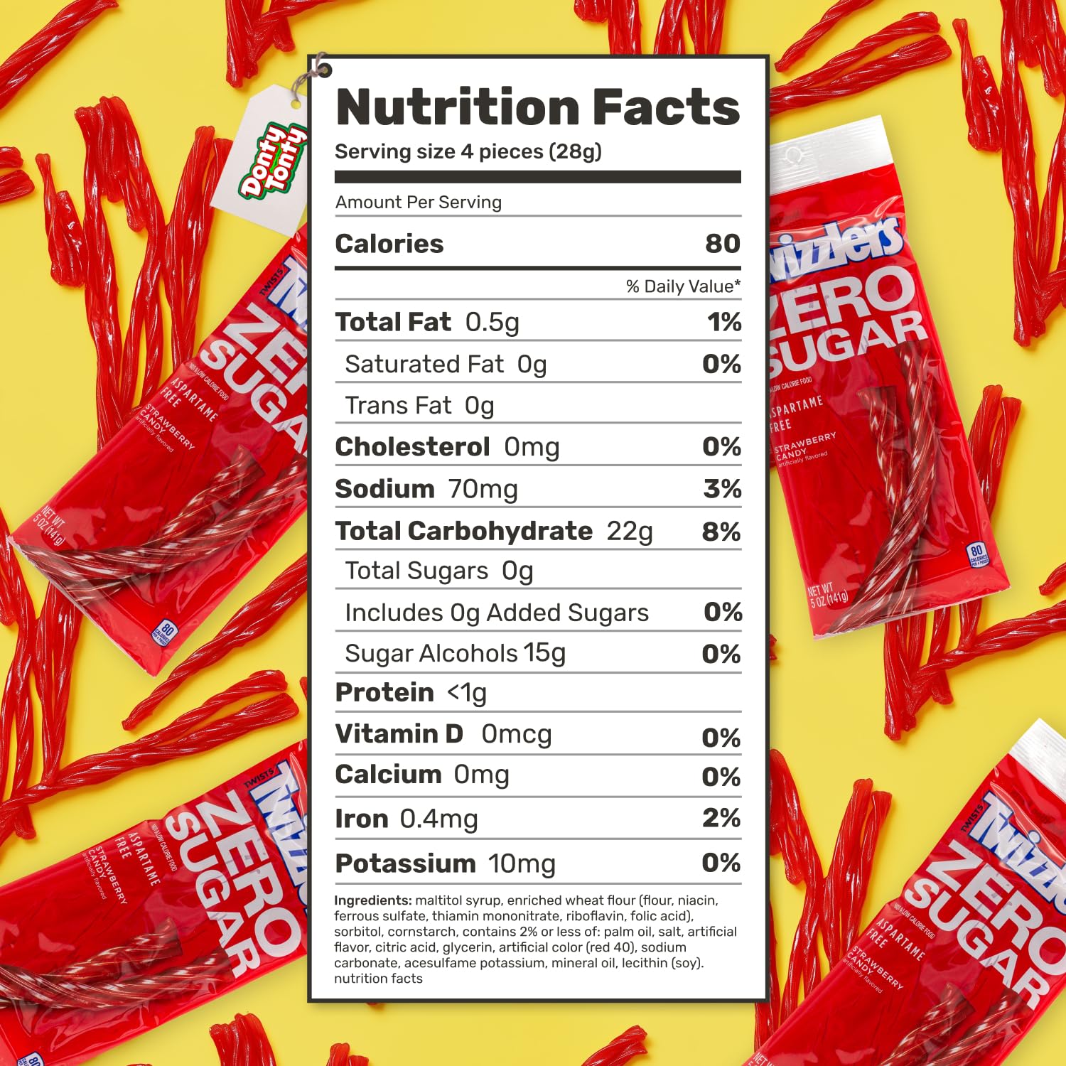 Donty-Tonty strawberry-flavored licorice snack with a bold chewy texture.