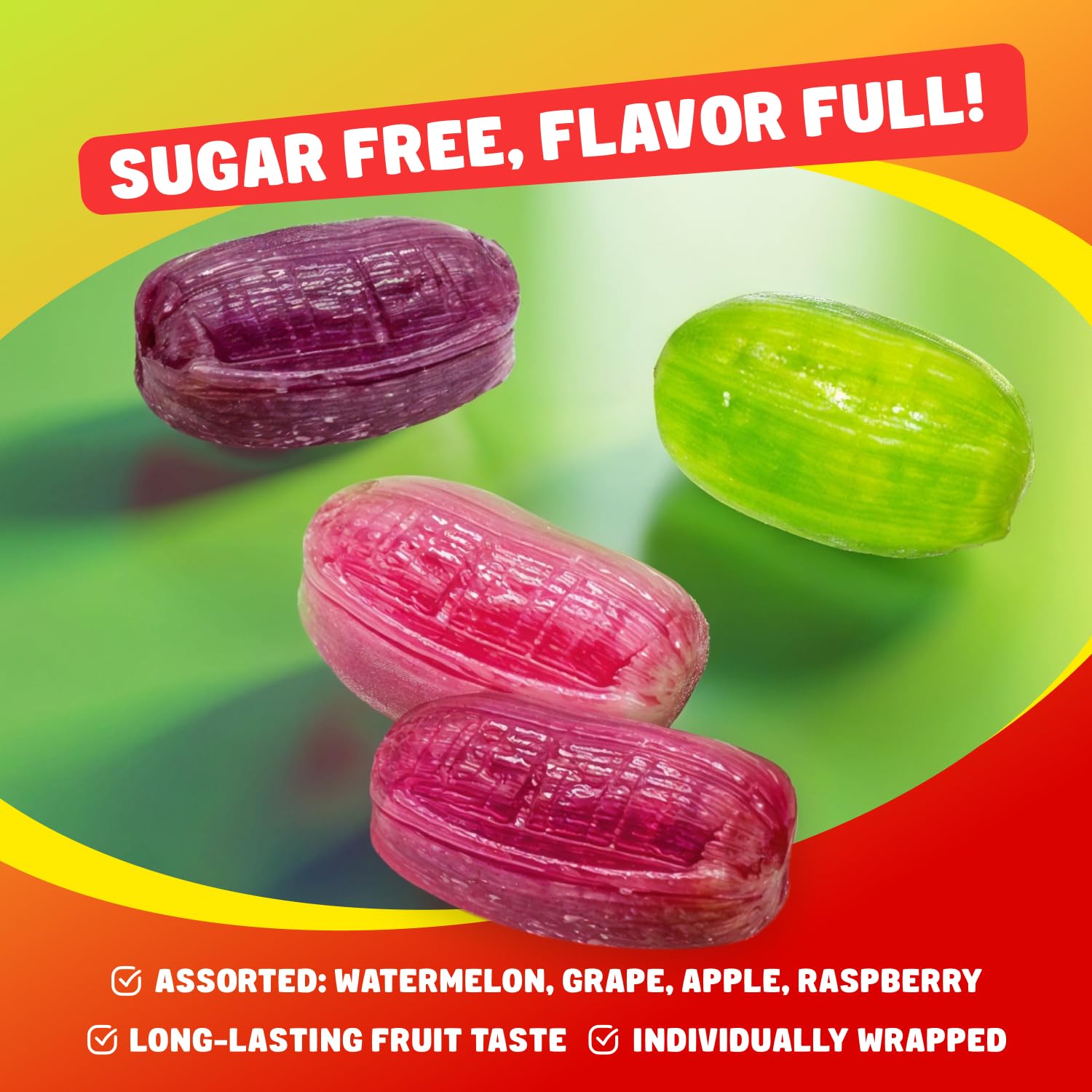 Donty-Tonty Sugar Free Jolly Ranchers zero-sugar badge highlighting guilt-free indulgence
