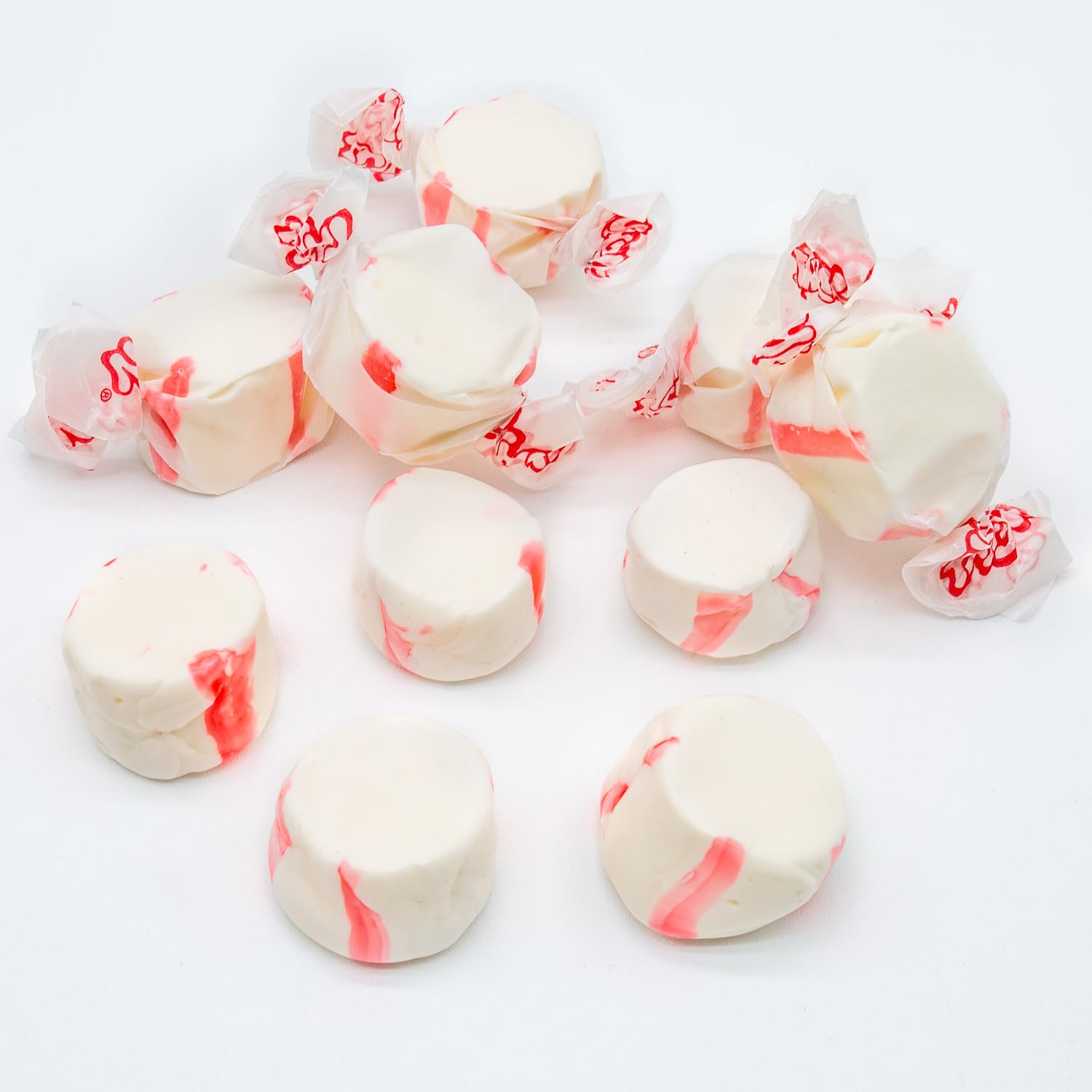 Donty-Tonty classic peppermint taffy in a transparent bag for easy viewing.