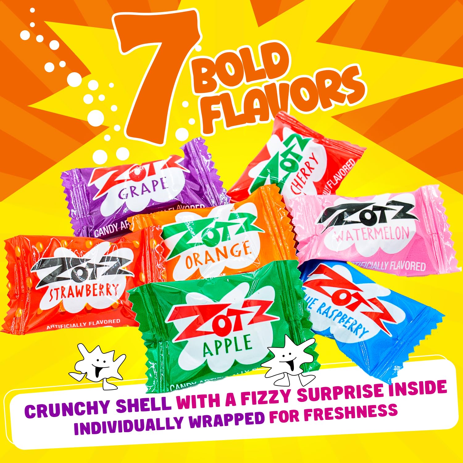 Donty-Tonty Zotz fruity coating with a tangy fizz for lively snacking.