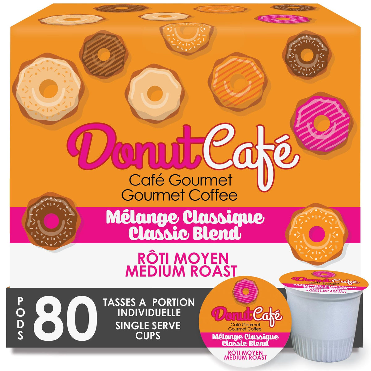 Donut Café Classic Blend cup showing smooth, balanced flavor for mornings.