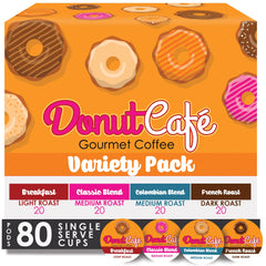 Donut Café variety pack box featuring multiple roasts for versatile mornings