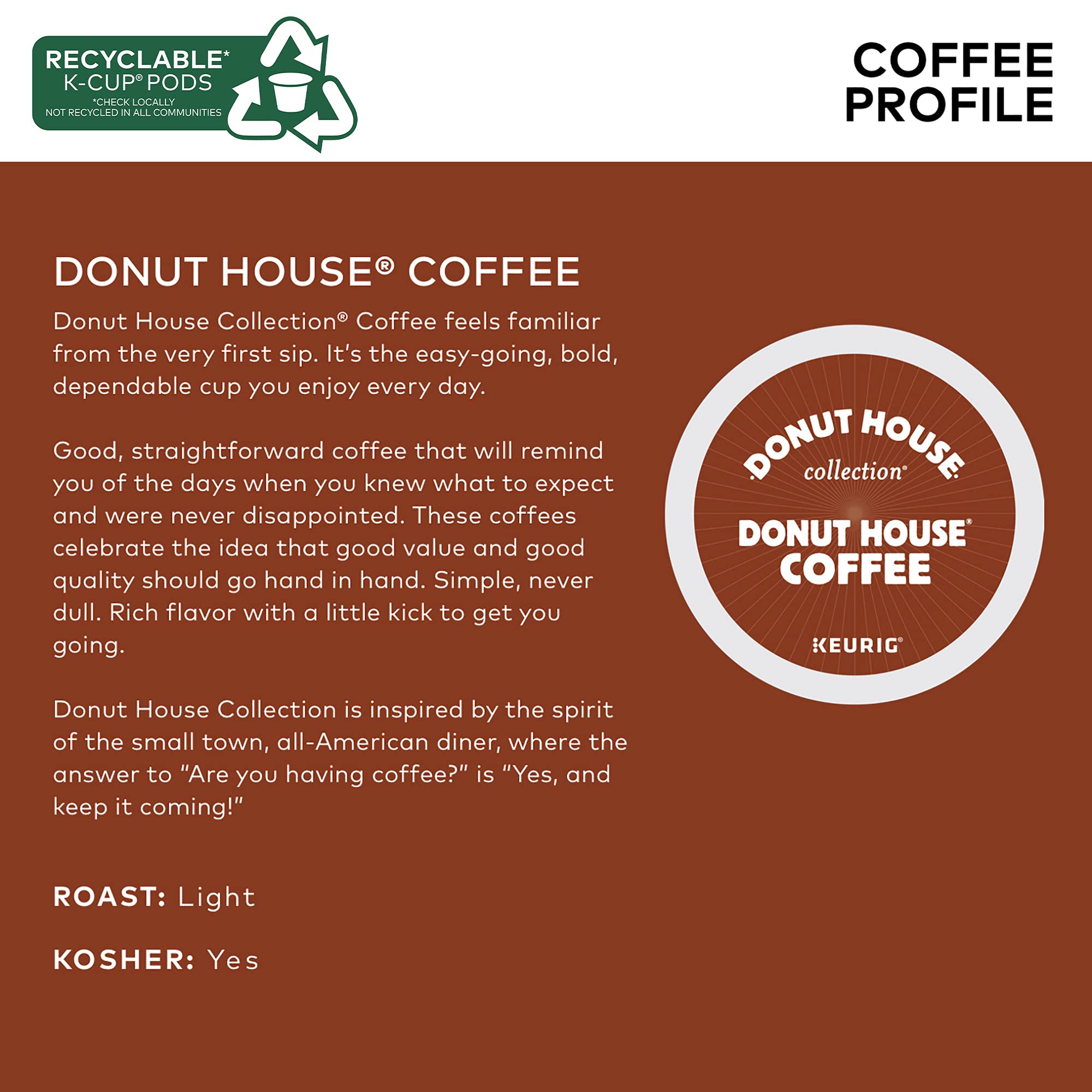 Donut House Collection pods display Orthodox Union Kosher certification for trusted quality