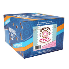 Donut Stop medium roast pod aroma rising from a steaming cup.