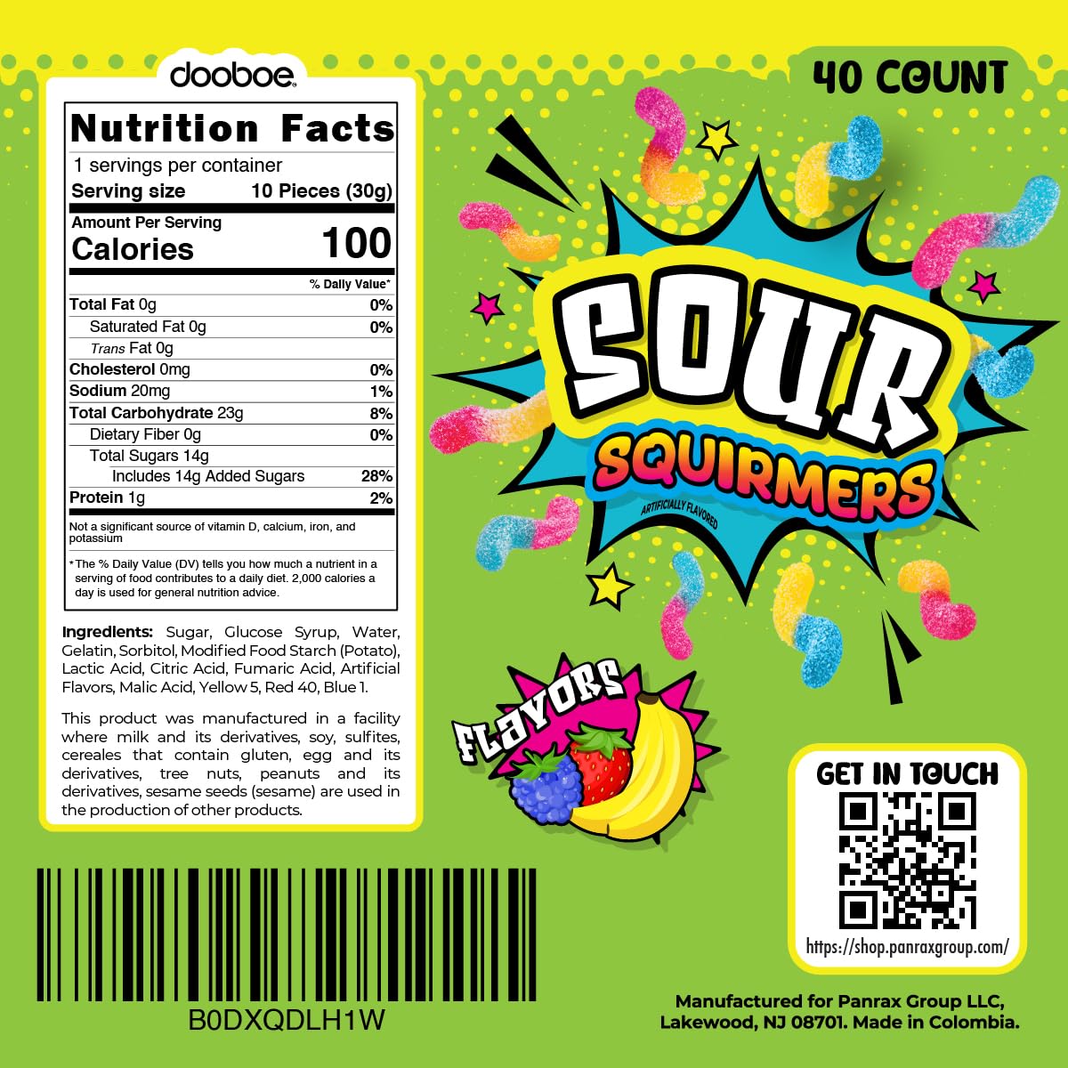 Dooboe Individually Wrapped Sour Worms for fresh, mess-free lunchbox treats and quick snacks.