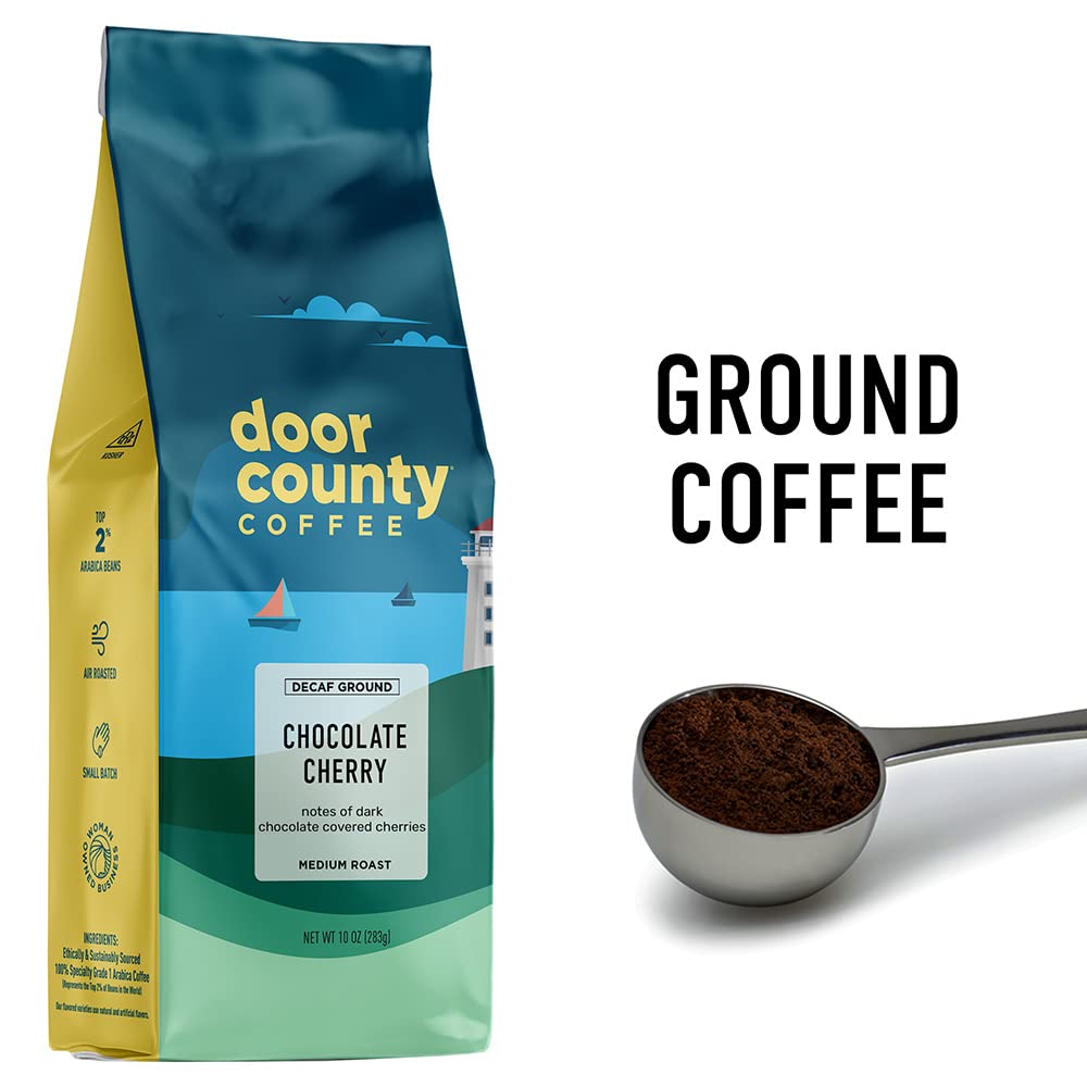 Pour-ready cup of Door County Chocolate Cherry Decaf for smooth drip or pour-over brewing