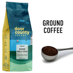 Door County Coffee Bourbon Vanilla Cream-ground beans closeup highlighting premium Arabica quality.