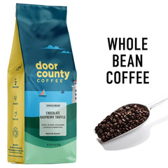 Door County Coffee Chocolate Raspberry Truffle air-roast process label
