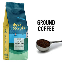 Frosted Cinnamon Buns pack shot from Door County Coffee highlighting bold flavor