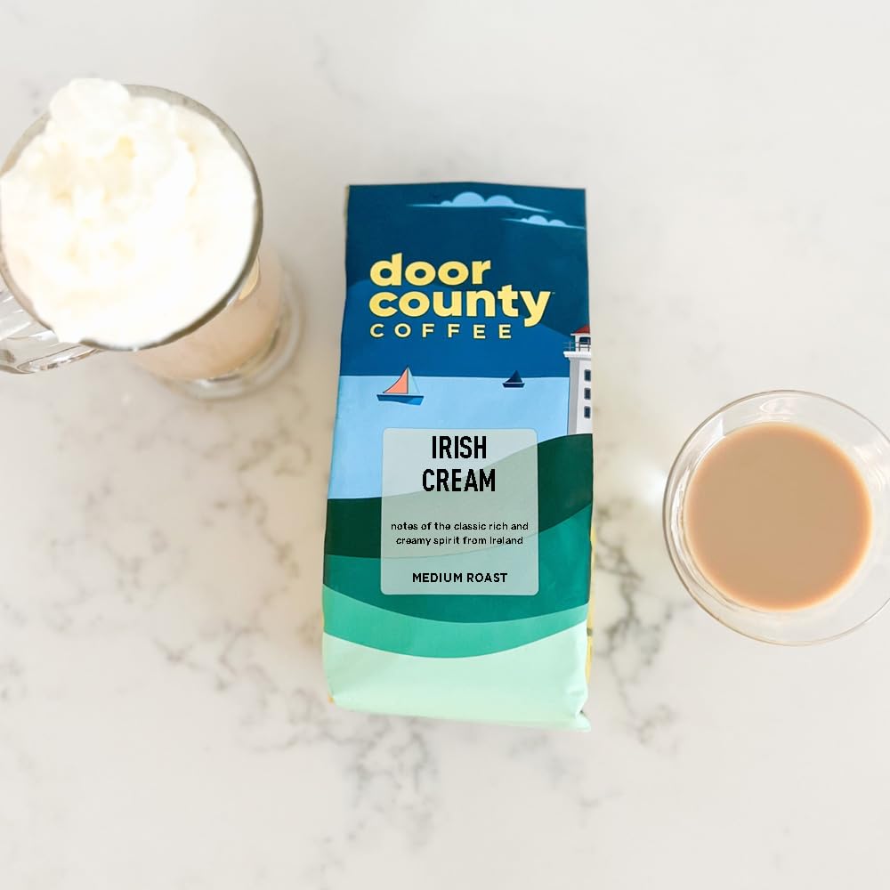 Close-up of Door County Coffee Irish Cream arabica beans.