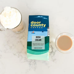 Close-up of Door County Coffee Irish Cream arabica beans.
