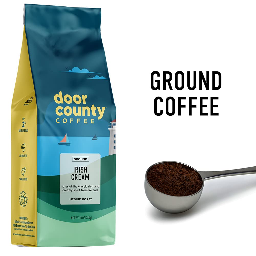 Steaming cup showcases Door County Coffee Irish Cream aroma and smooth flavor.