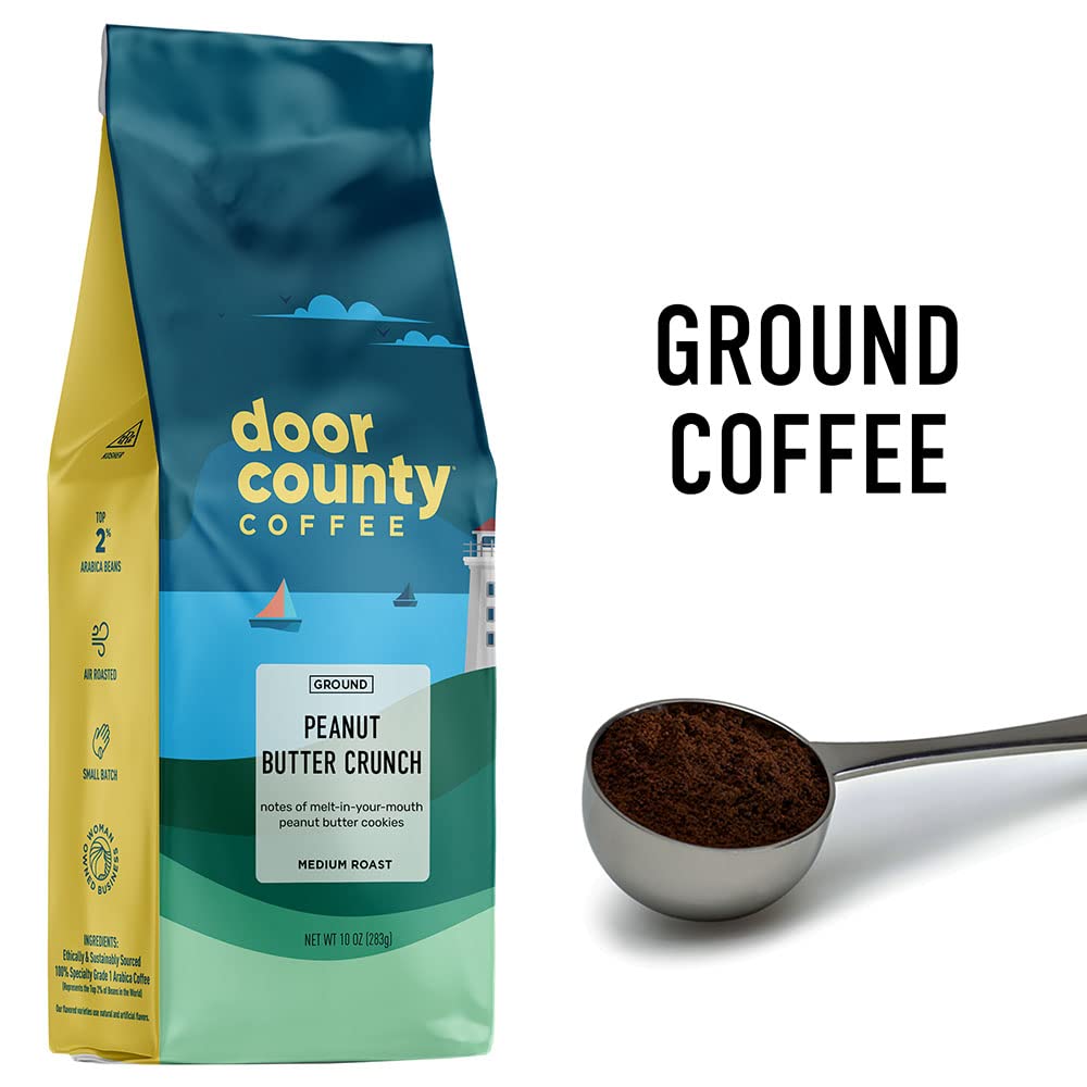 Door County Coffee Peanut Butter Crunch aroma fills the kitchen while brewing.