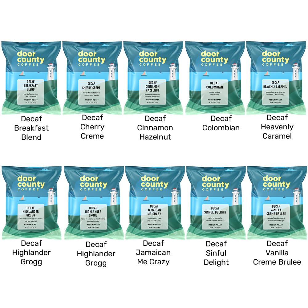 Door County Coffee sampler lineup showcases decaf flavors for everyday mornings.