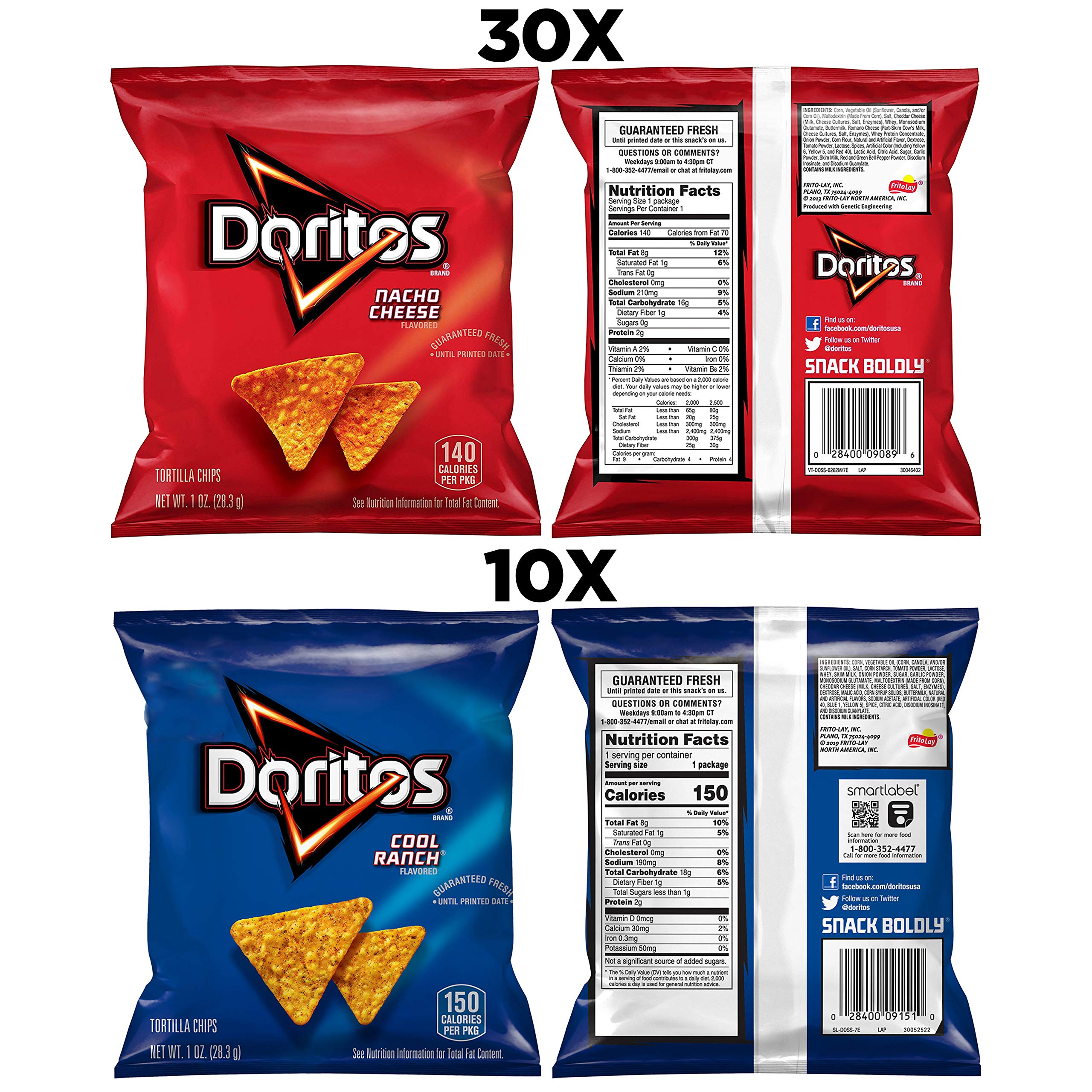 Doritos Favorites Variety Pack front view shows two bold flavors for snack time variety.