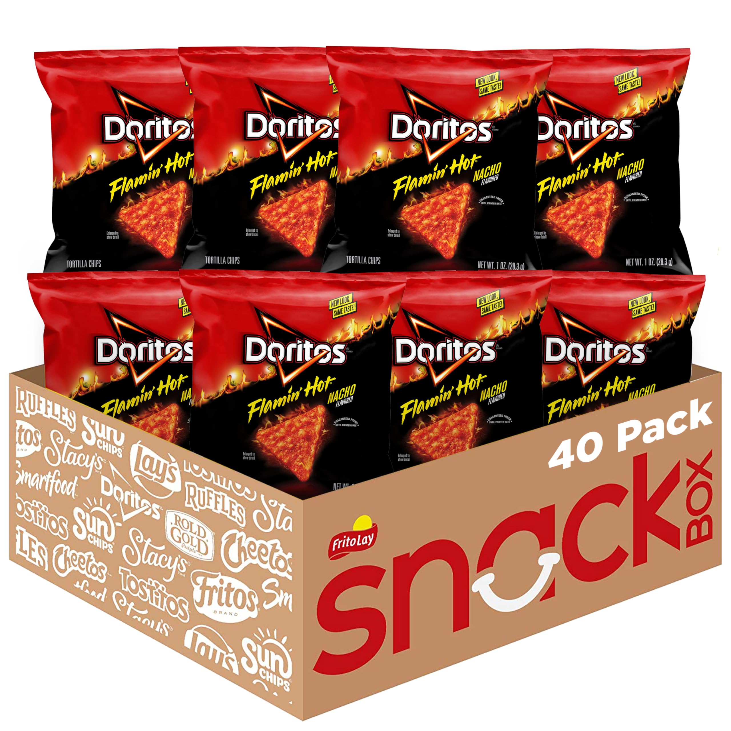 Doritos Flamin' Hot Nacho bags offer bold flavor for on-the-go snacking.