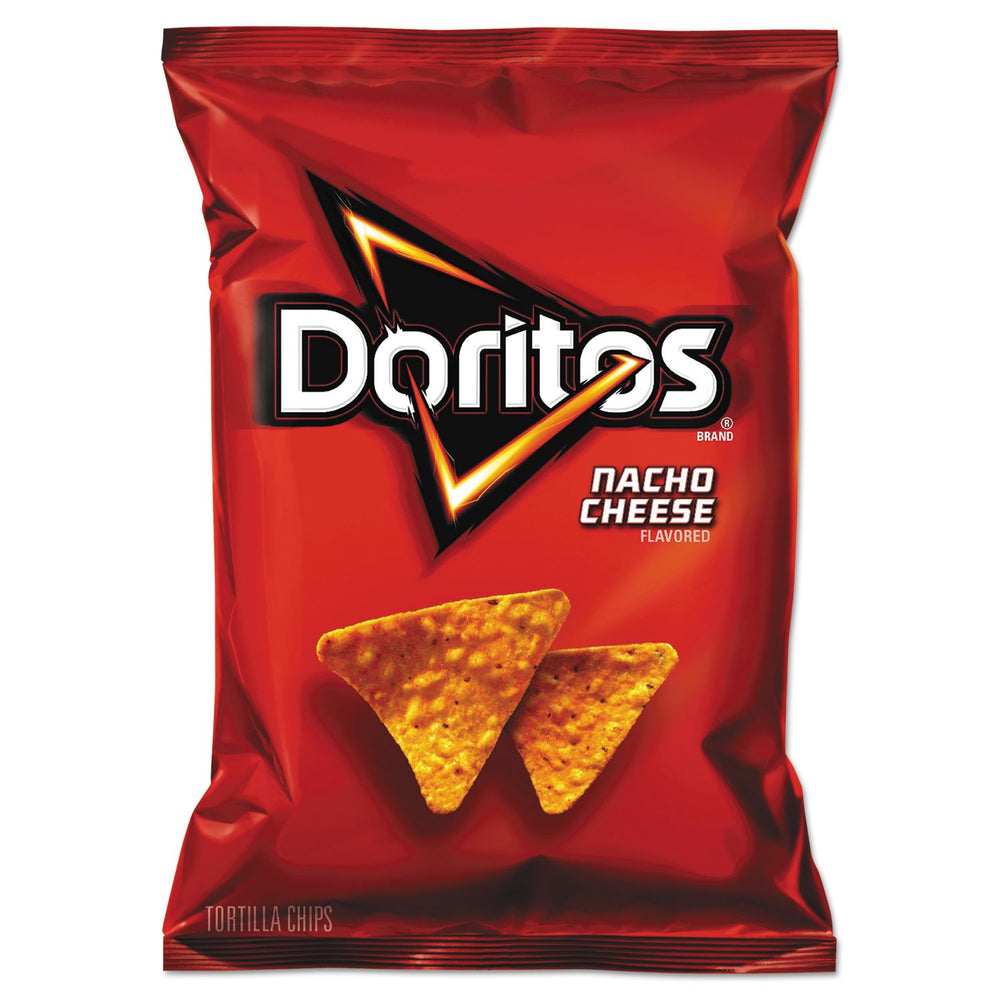 Doritos Nacho Cheese chips in a 64-pack bag, ideal for gatherings and snack time.