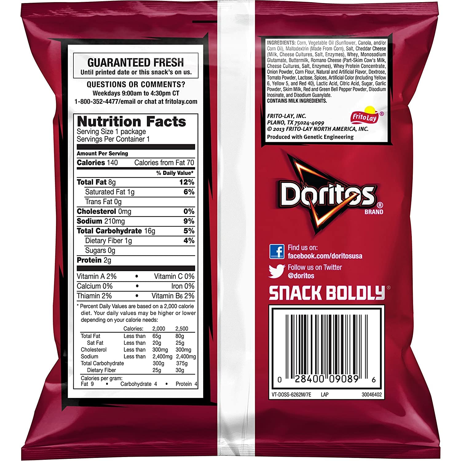 Doritos Nacho Cheese chips, individually wrapped for personal portions.