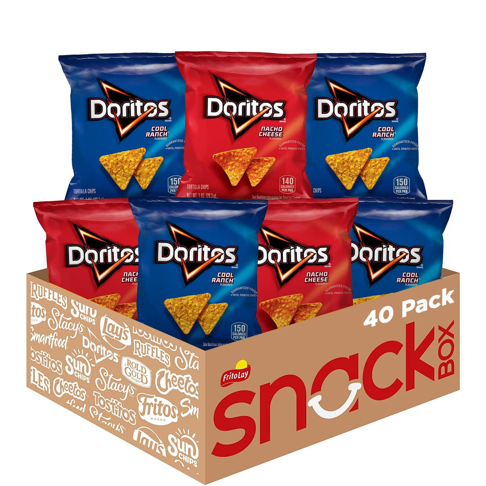 Doritos Nacho Cheese single-serve bags ideal for lunch boxes and on-the-go snacking.