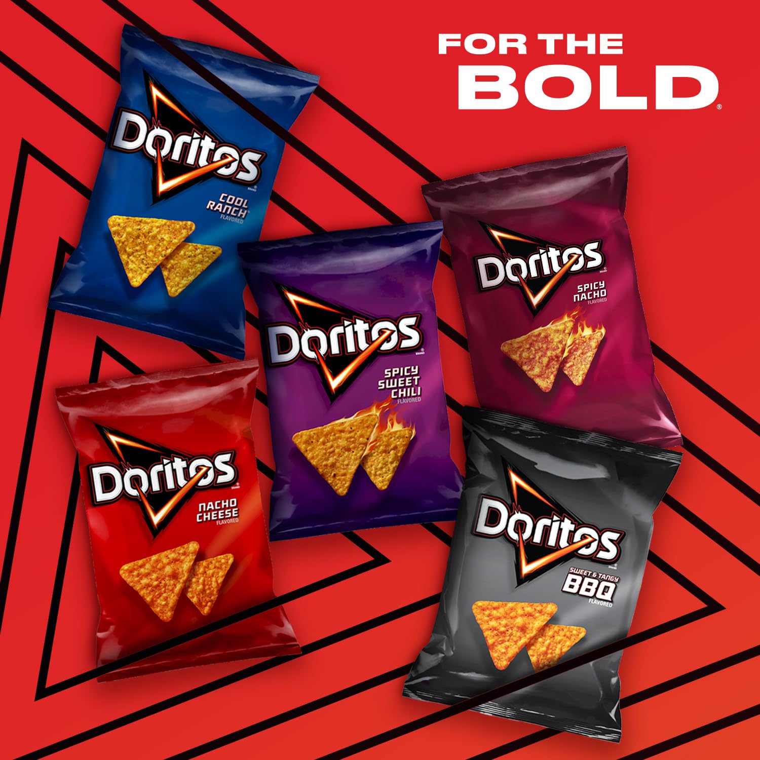 Spicy Sweet Chili Doritos bags emphasize bold heat and glossy flavor.