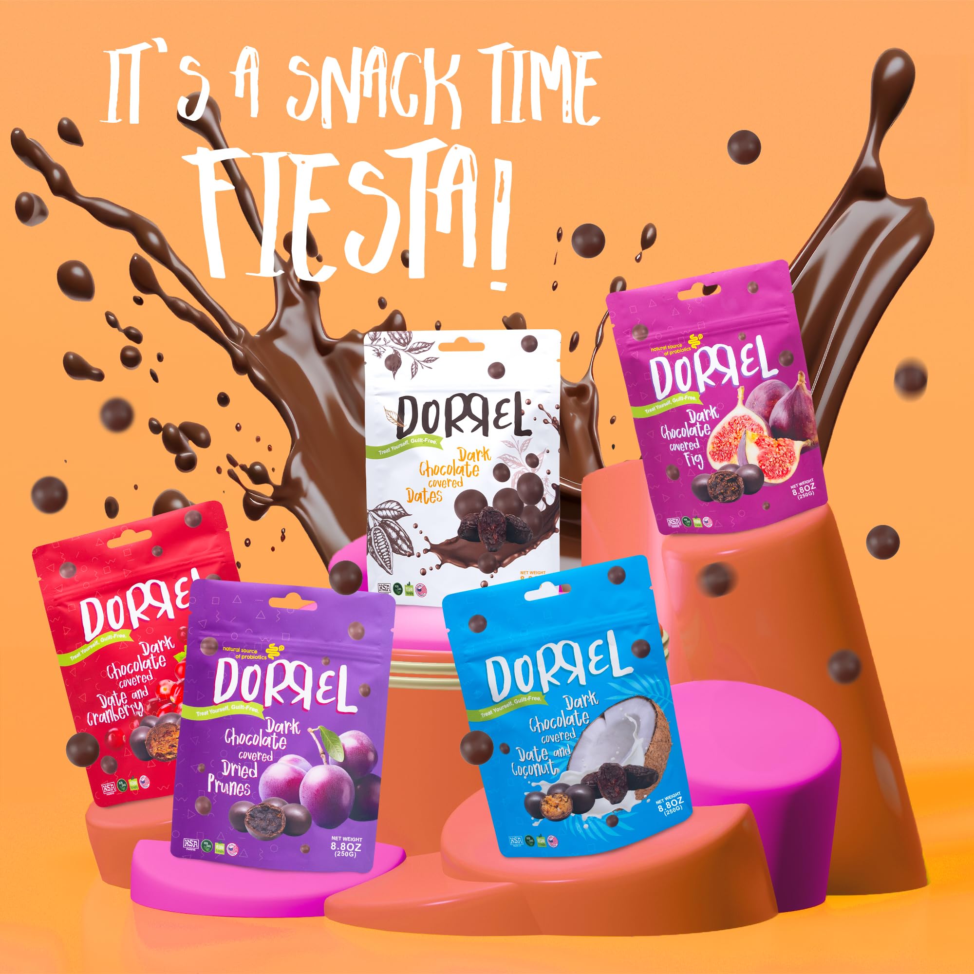 Dorrel packaging beside a coffee cup, ideal pairing for a morning pick-me-up.