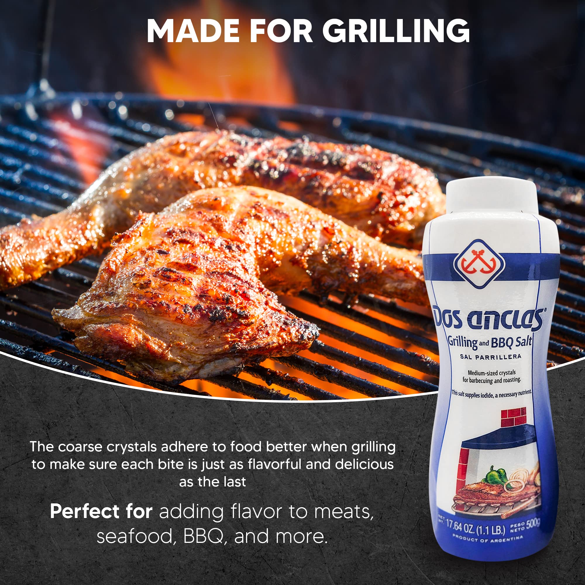 Dos Anclas medium grain salt texture ideal for grilling