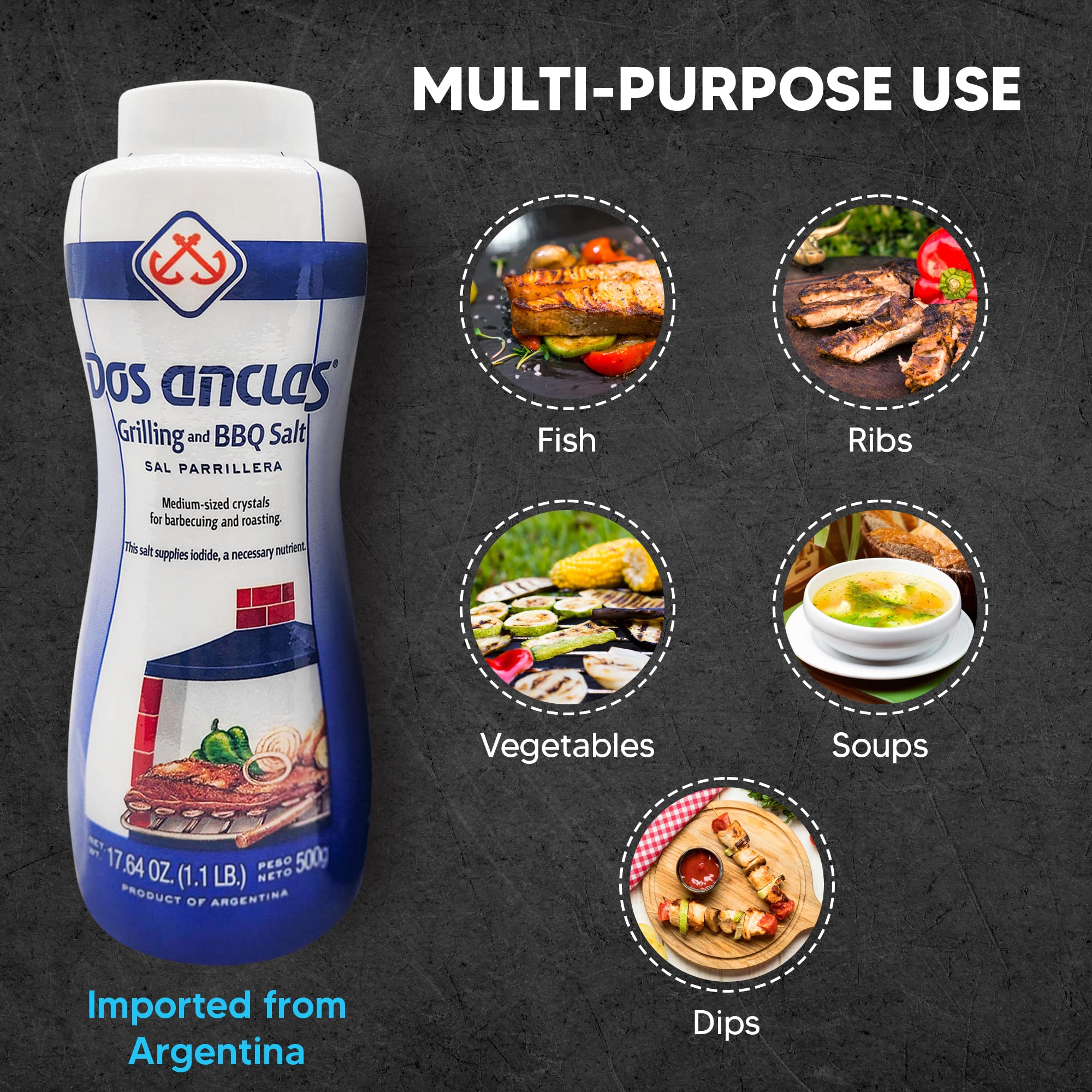 Seafood seasoned with Dos Anclas rock salt for natural flavor