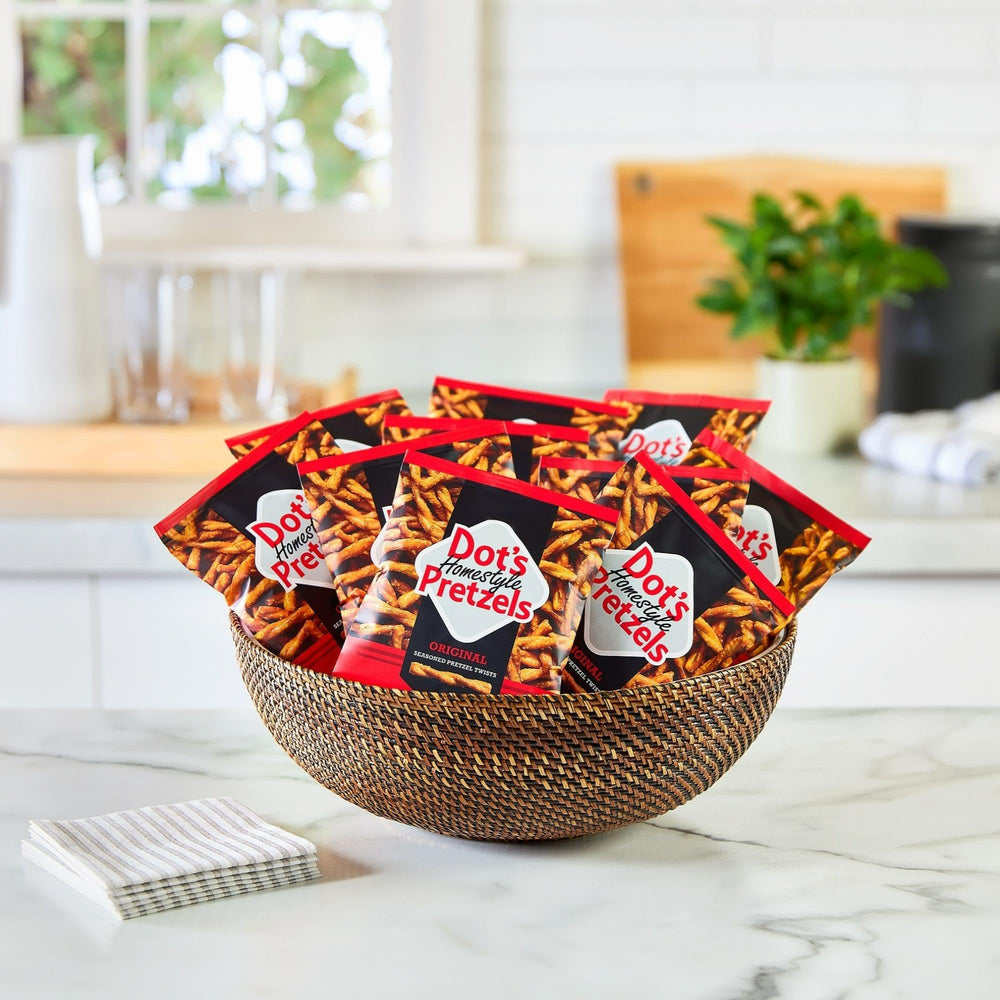 Dots Homestyle Pretzels snack on a kid-friendly lunchbox setup.