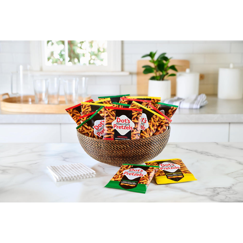 Dot's Homestyle Pretzels Parmesan Garlic bag, crispy bake with savory notes