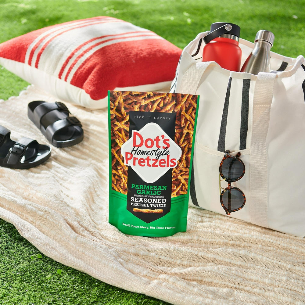 Dot's Pretzels on a serving plate showing savory crunch and texture.