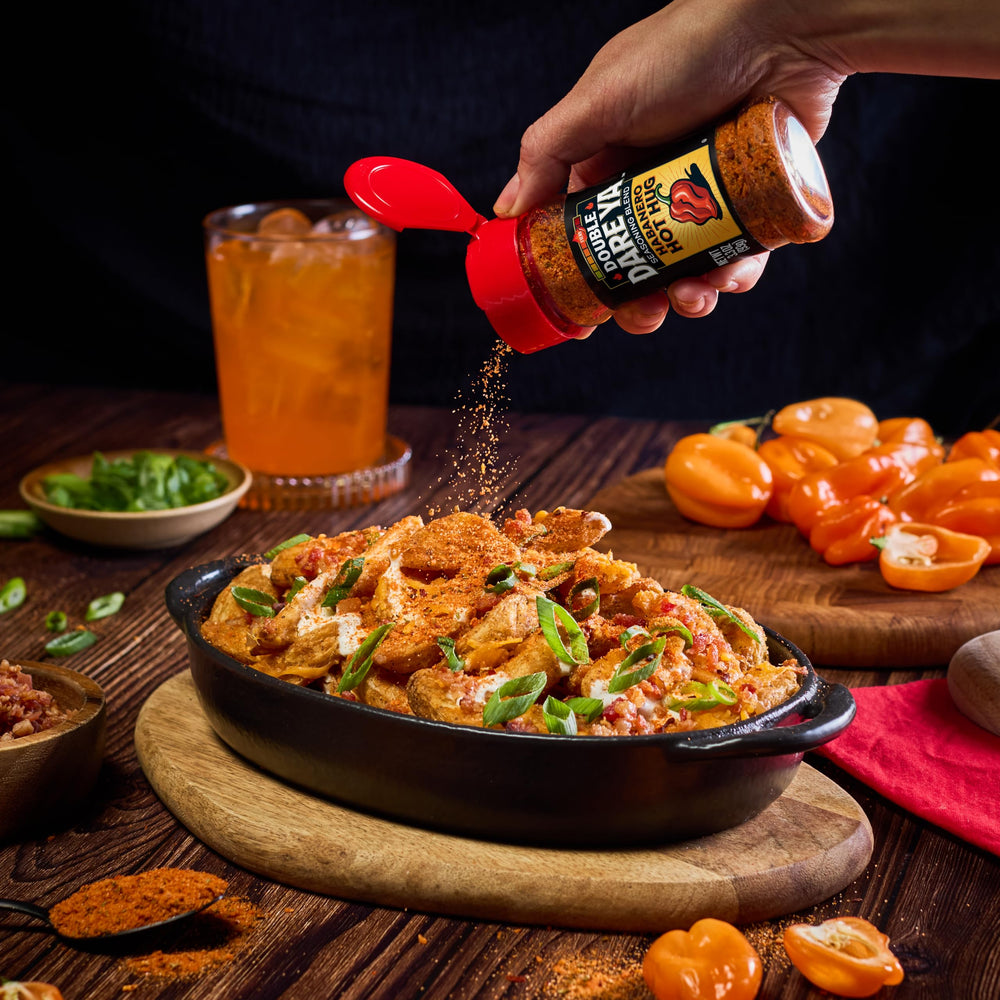 Double Dare Ya Habanero Hot Hug meat rub enhances grilled dishes.
