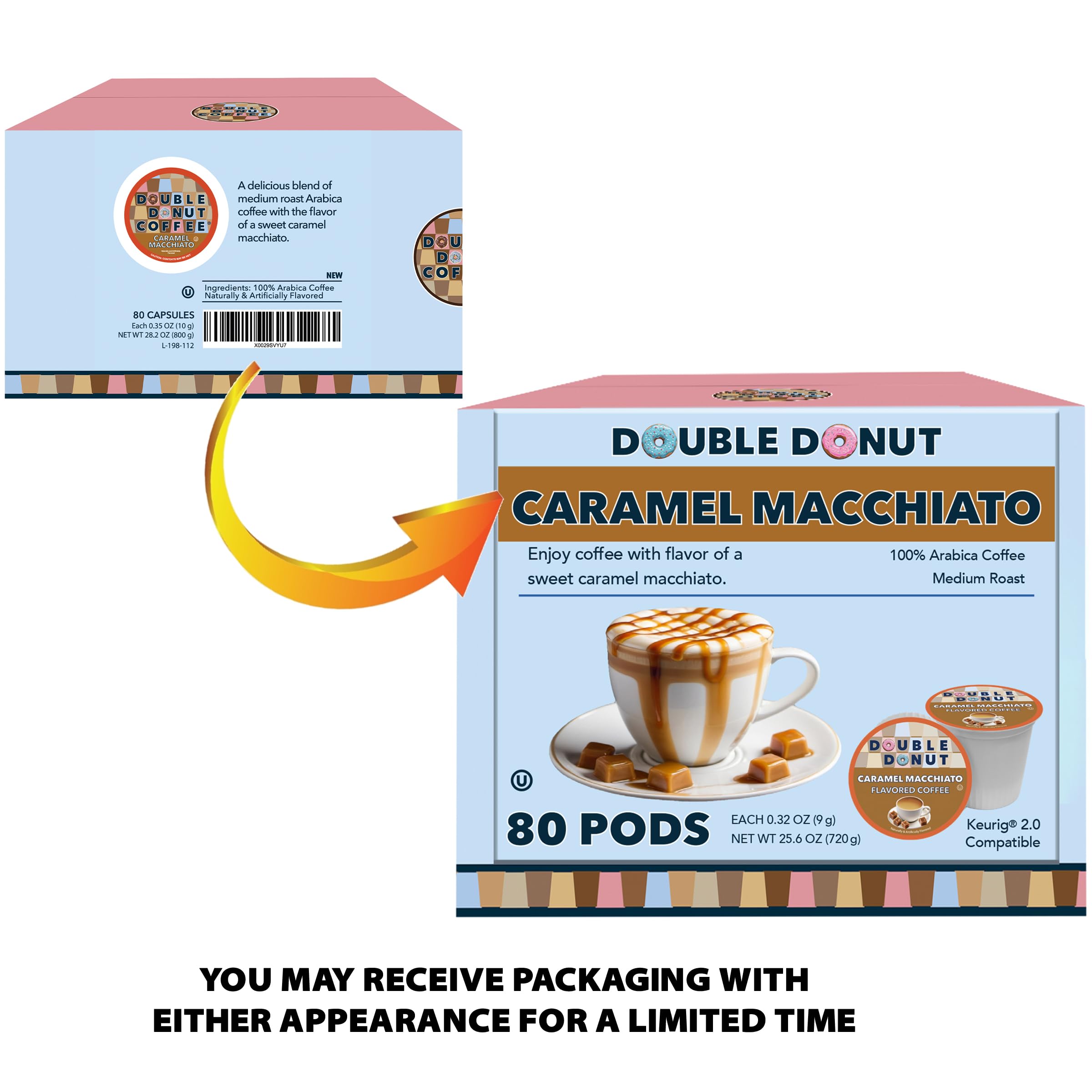 Double Donut Caramel Macchiato pods mug-hero convey a comforting café-at-home moment
