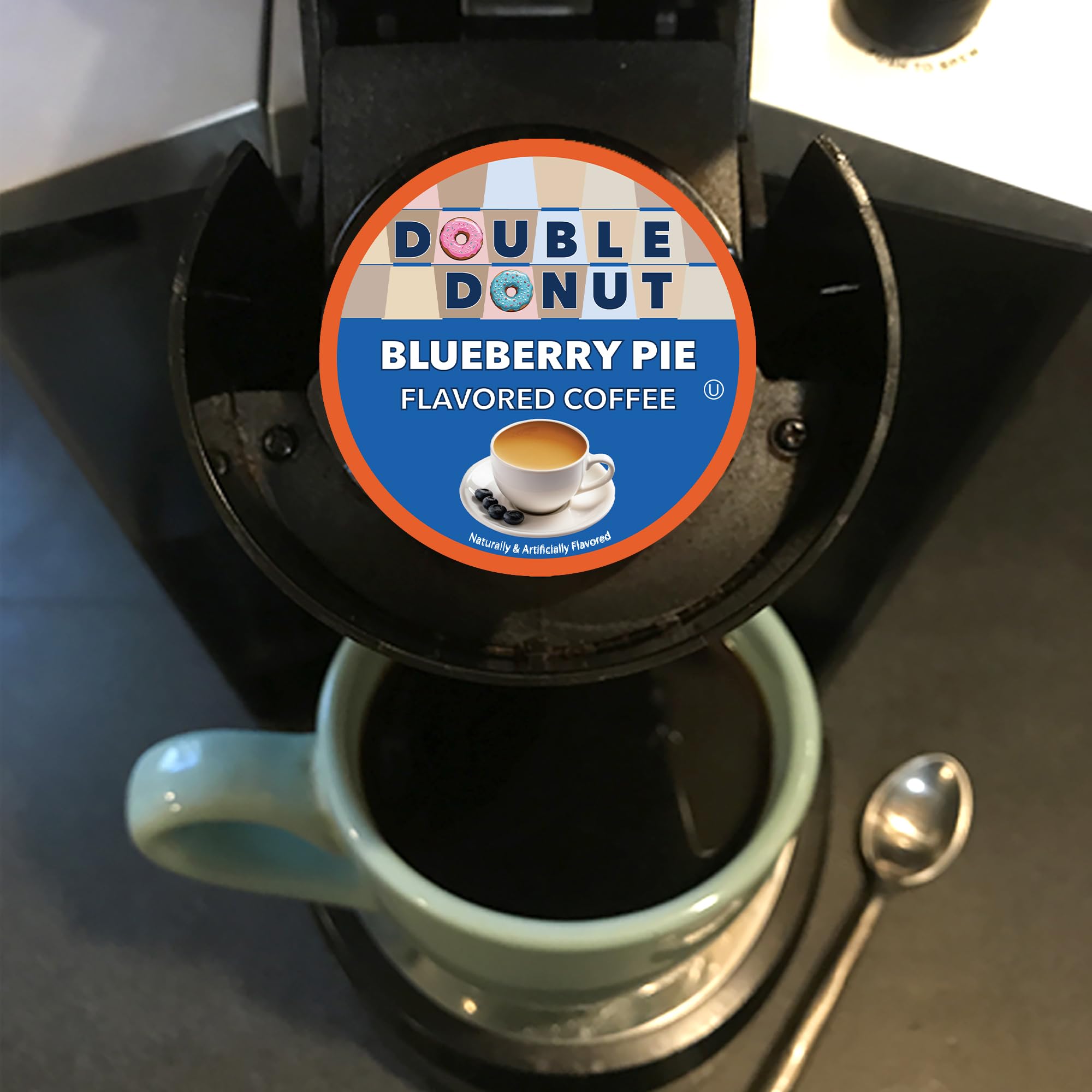 Barista-ready mug featuring Double Donut Blueberry Pie flavor.