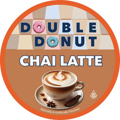 Double Donut Coffee chai latte pod on creamy cup surface, hinting at smooth texture.
