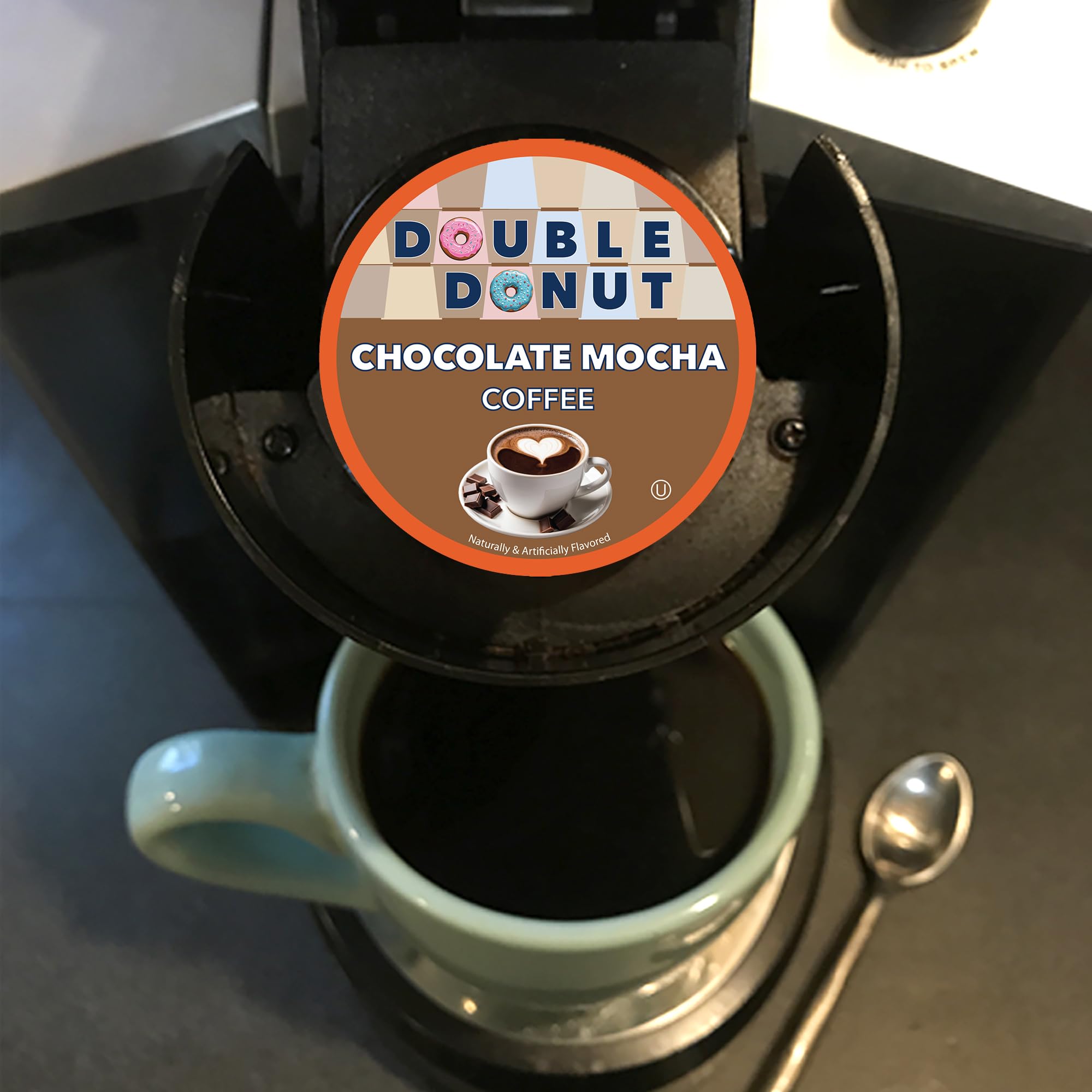 A cozy mug with Double Donut Chocolate Mocha aroma and inviting scent.