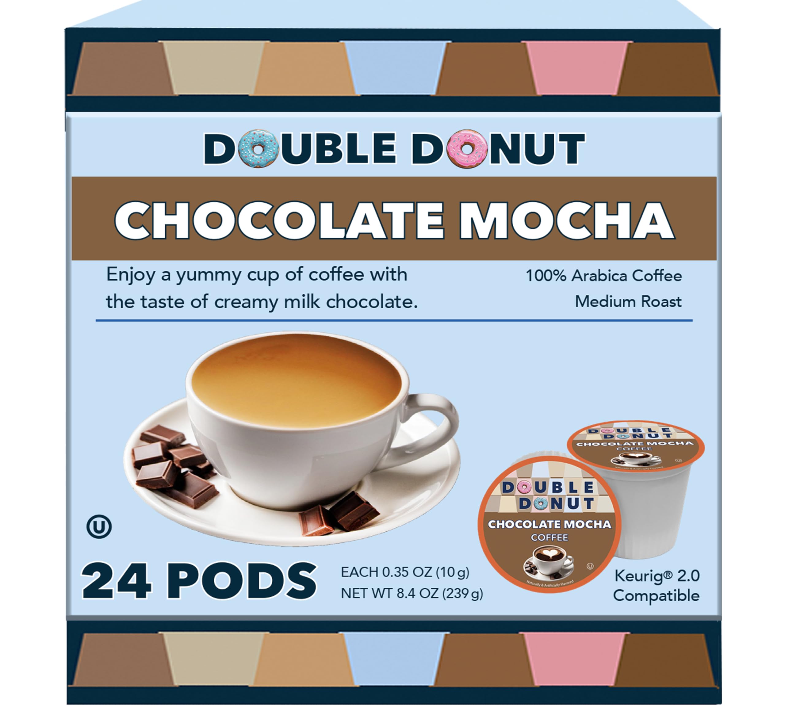 Double Donut Chocolate Mocha pod pouring, convenient single-serve ritual.
