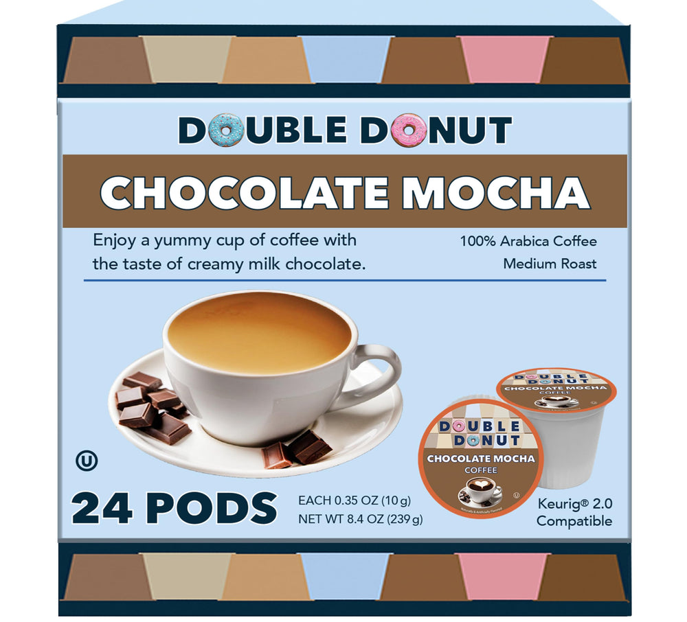 Double Donut Chocolate Mocha pod pouring, convenient single-serve ritual.