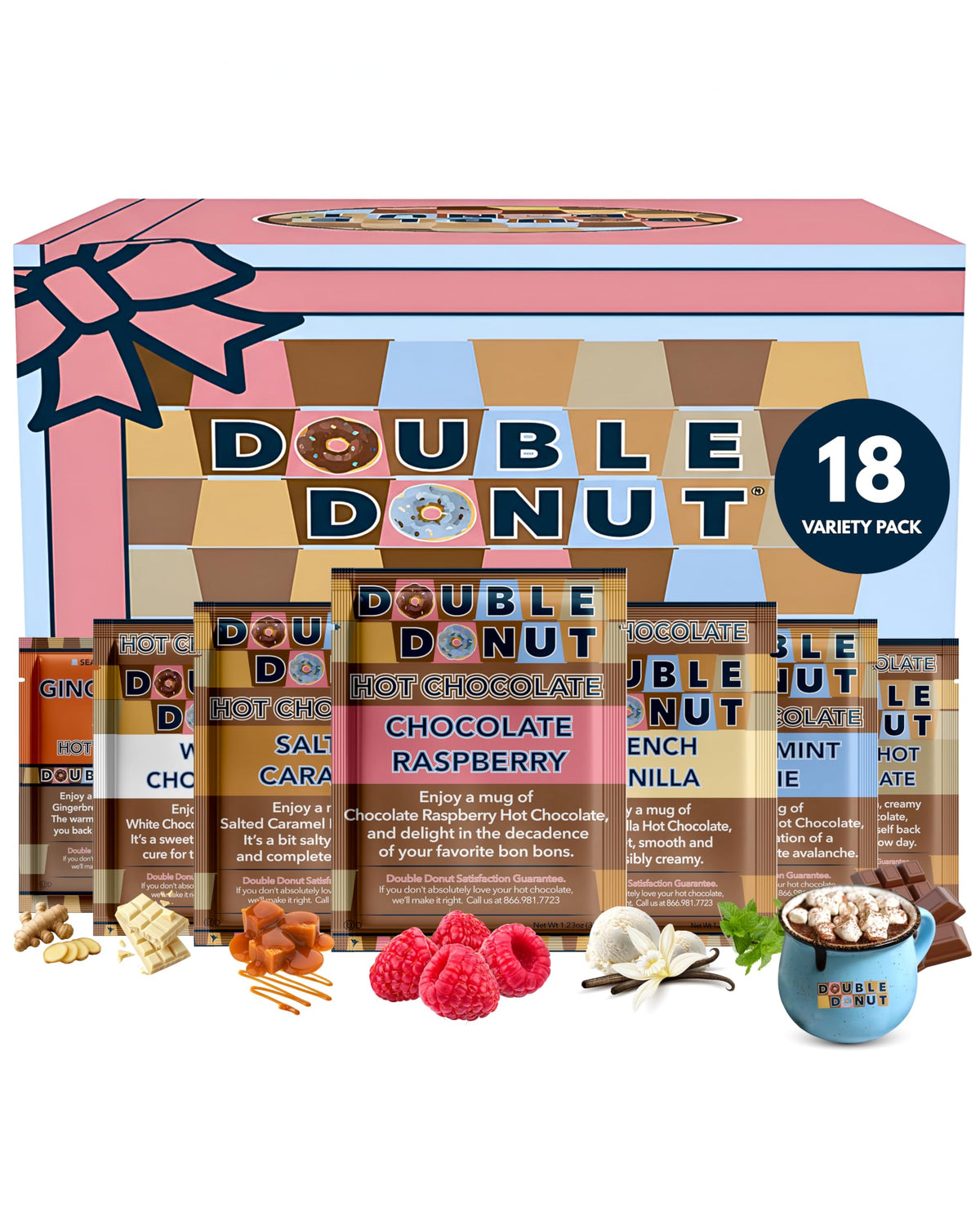 Double Donut Coffee classic hot chocolate packet for a cozy morning treat.