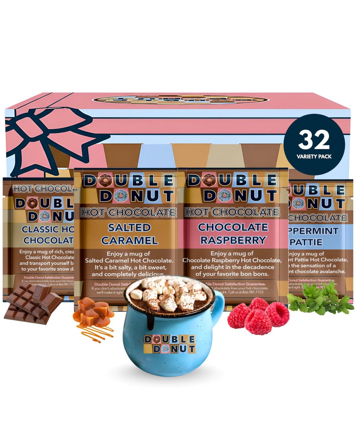 Double Donut Coffee classic hot chocolate packets for cozy evenings.