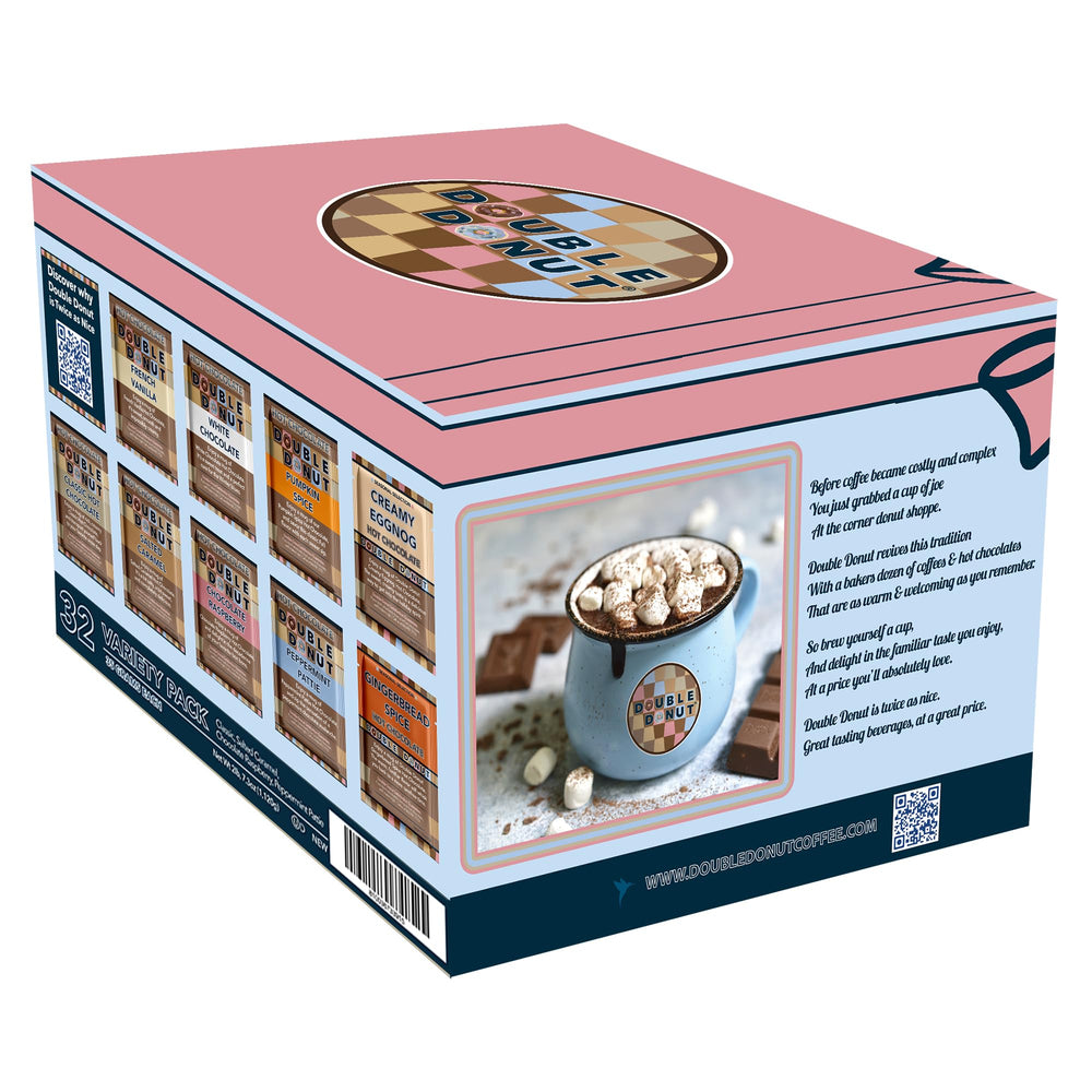 Double Donut Coffee cocoa mix packets ready to brew in minutes.