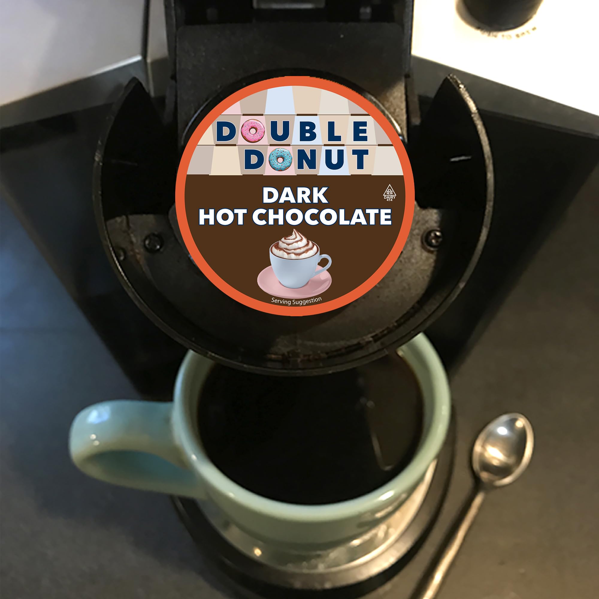 Double Donut Coffee 24-count box provides quick cocoa moments.