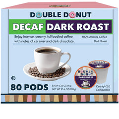 Double Donut Coffee decaf dark roast pods with rich aroma for a smooth cup