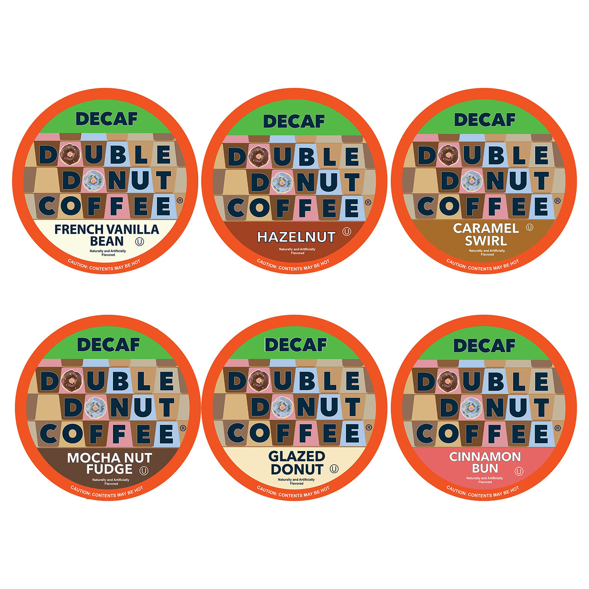 Double Donut decaf variety pack box for convenient caffeine-free mornings.