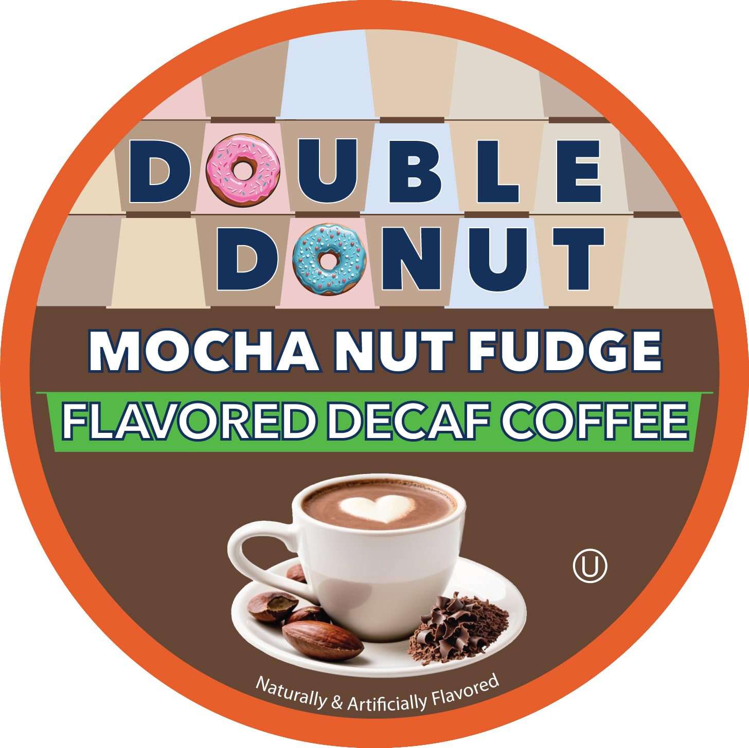 Close-up of Double Donut decaf Mocha Nut Fudge flavor notes.