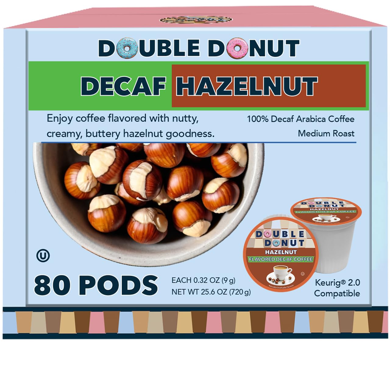 Double Donut Coffee hazelnut decaf capsule close-up, rich aroma for cozy mornings.