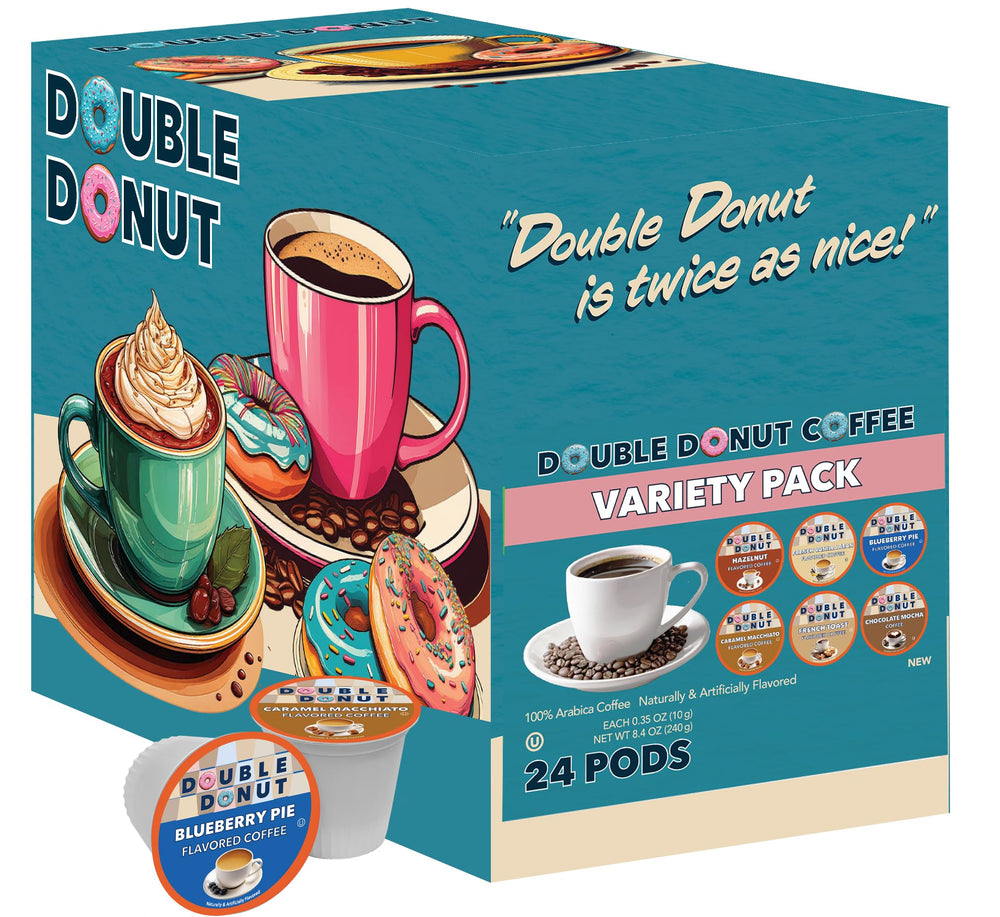 Double Donut coffee flavored pods assortment highlighting single-serve convenience